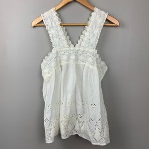 American Eagle White Eyelet Summer Top Medium